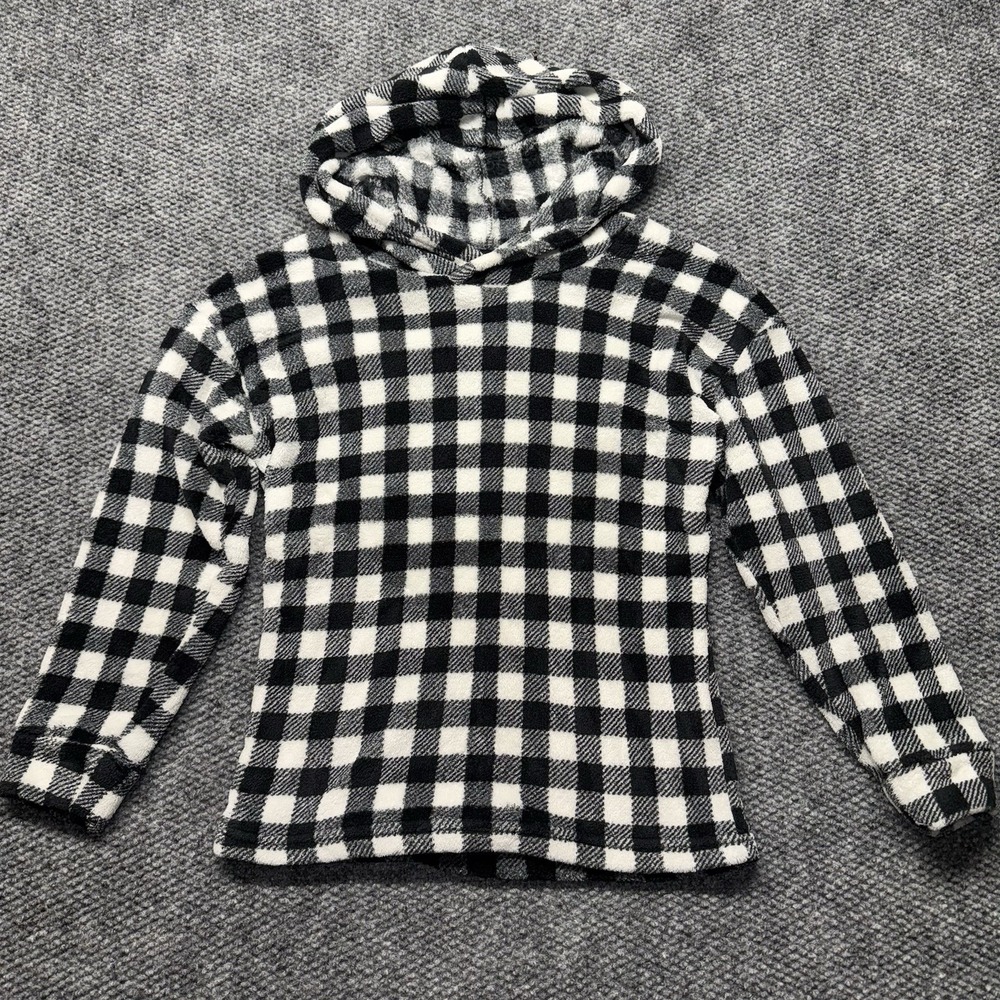 Vera Bradley Plaid Hooded Sherpa Fuzzy Jacket Women's Sz XS Black/White Pullover